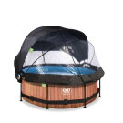 EXIT Wood Pool &oslash;244x76cm mit Filterpumpe und Abdeckung und Sonnensegel - braun