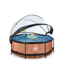 EXIT Wood Pool &oslash;244x76cm mit Filterpumpe und Abdeckung - braun