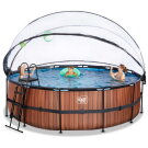 EXIT Wood Pool &oslash;450x122cm mit Sandfilterpumpe und Abdeckung und W&auml;rmepumpe - braun