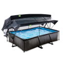EXIT Black Wood Pool 300x200x65cm mit Filterpumpe und Abdeckung und Sonnensegel - schwarz