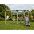 EXIT Linea Robust 110 doppelte Holzschaukel mit Reckstange und Rutsche