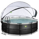 EXIT Black Leather Pool ø450x122cm mit Sandfilterpumpe und Abdeckung und Wärmepumpe - schwarz