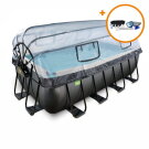 EXIT Black Leather Pool 400x200x122cm mit Sandfilterpumpe und Abdeckung und Zubehörset - schwarz
