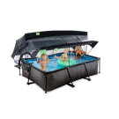 EXIT Black Wood Pool 220x150x65cm mit Filterpumpe und Abdeckung und Sonnensegel - schwarz