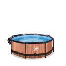 EXIT Wood Pool &oslash;244x76cm mit Filterpumpe und Abdeckung und Sonnensegel - braun