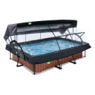 EXIT Wood Pool 300x200x65cm mit Filterpumpe und Abdeckung und Sonnensegel - braun