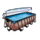 EXIT Wood Pool 400x200x100cm mit Sandfilterpumpe und Abdeckung und W&auml;rmepumpe - braun