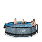 EXIT Stone Pool Ø300x76cm mit Filterpumpe & Abdeckung – Grau