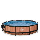 EXIT Wood Pool &oslash;360x76cm mit Filterpumpe und Abdeckung und Sonnensegel - braun