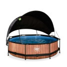 EXIT Wood Pool &oslash;300x76cm mit Filterpump und Sonnensegel - braun