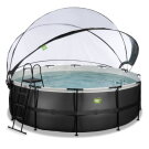 EXIT Black Leather Pool ø427x122cm mit Sandfilterpumpe und Abdeckung und Zubehörset - schwarz