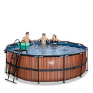 EXIT Wood Pool &oslash;427x122cm mit Sandfilterpumpe und Abdeckung und W&auml;rmepumpe - braun
