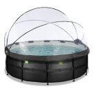 EXIT Black Leather Pool ø427x122cm mit Sandfilterpumpe und Abdeckung - schwarz