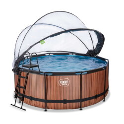 EXIT Wood Pool &oslash;360x122cm mit Sandfilterpumpe und Abdeckung - braun