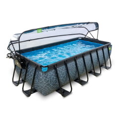 EXIT Stone Pool 400x200x100cm mit Sandfilterpumpe und Abdeckung und W&auml;rmepumpe - grau