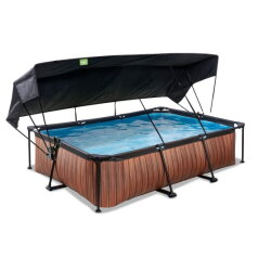 EXIT Wood Pool 300x200x65cm mit Filterpumpe und Sonnensegel - braun