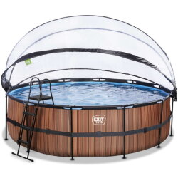 EXIT Wood Pool &oslash;488x122cm mit Sandfilterpumpe und Abdeckung - braun