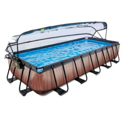 EXIT Wood Pool 540x250x100cm mit Sandfilterpumpe und Abdeckung - braun