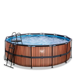 EXIT Wood Pool &oslash;427x122cm mit Sandfilterpumpe - braun