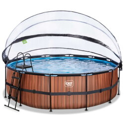 EXIT Wood Pool &oslash;450x122cm mit Sandfilterpumpe und Abdeckung und W&auml;rmepumpe - braun