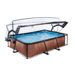 EXIT Wood Pool 300x200x65cm mit Filterpumpe und Abdeckung - braun
