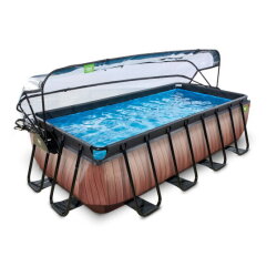 EXIT Wood Pool 400x200x100cm mit Sandfilterpumpe und Abdeckung und W&auml;rmepumpe - braun