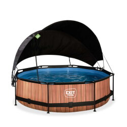 EXIT Wood Pool &oslash;300x76cm mit Filterpump und Sonnensegel - braun