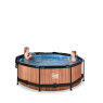 EXIT Wood Pool ø244x76cm mit Filterpump und Sonnensegel - braun
