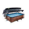 EXIT Wood Pool 220x150x65cm mit Filterpumpe und Abdeckung und Sonnensegel - braun