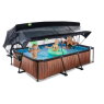 EXIT Wood Pool 300x200x65cm mit Filterpumpe und Abdeckung und Sonnensegel - braun