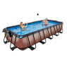 EXIT Wood Pool 540x250x100cm mit Sandfilterpumpe und Abdeckung und Wärmepumpe - braun