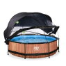 EXIT Wood Pool ø300x76cm mit Filterpumpe und Abdeckung und Sonnensegel - braun